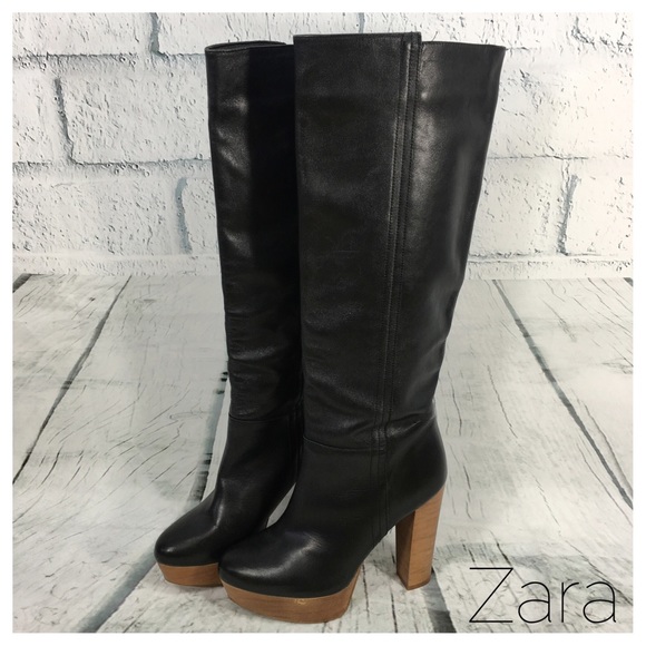 Zara Shoes - Zara Leather Platform knee-high boots. Size 6.5/37
